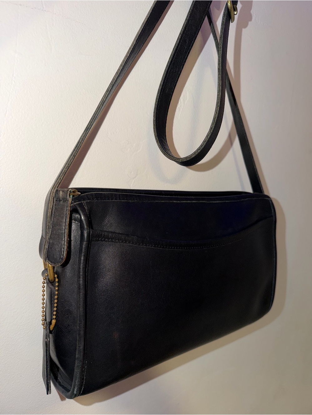 Coach Black Leather Shoulder Bag with Brass Zipper